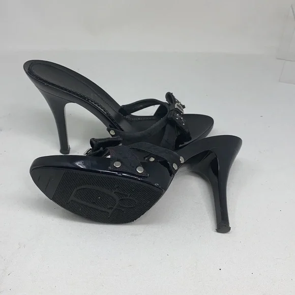 Dior Sz 37 Black Logo High Heel Sandals Bow Studs - Picture 2 of 16